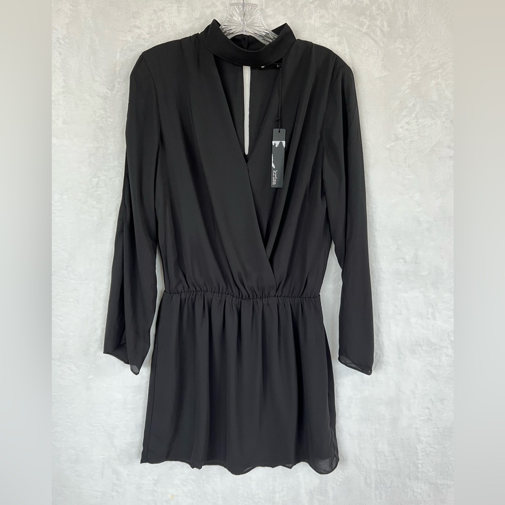 Krisa  Long Split Sleeve Surplice Mini Cocktail Party‎ Little Black Dress Size M
